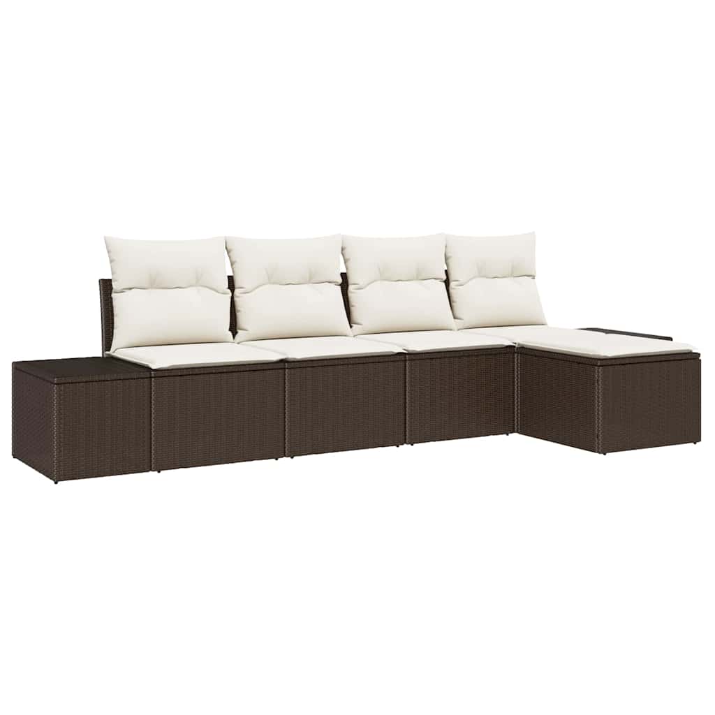 Garten-Sofa-Set mit Kissen mit Speicher 5 pcs Braun und Creme